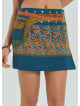 Snap Closure Pocket Patchwork Wrapped Petrol Floral Skirt 4687